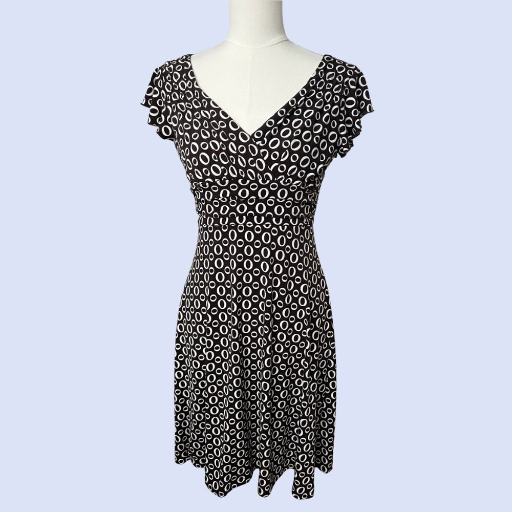 Y2K Black and White Mod Print Flutter Sleeve Dress